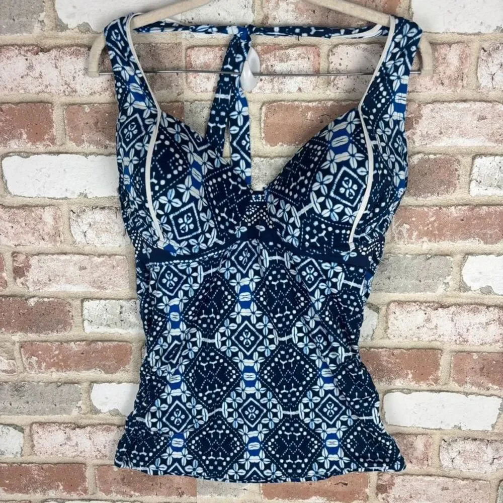 Tommy Bahama IslandSculpt Cowrie Tankini Navy Blue White Womens DD TOP ONLY